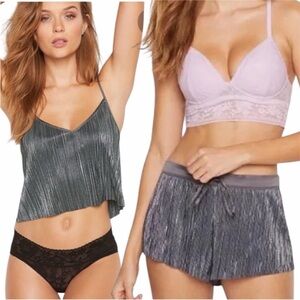 Victoria’s Secret Gray Shine Pleat Crop Top Cami and Shorts Set Size Medium
